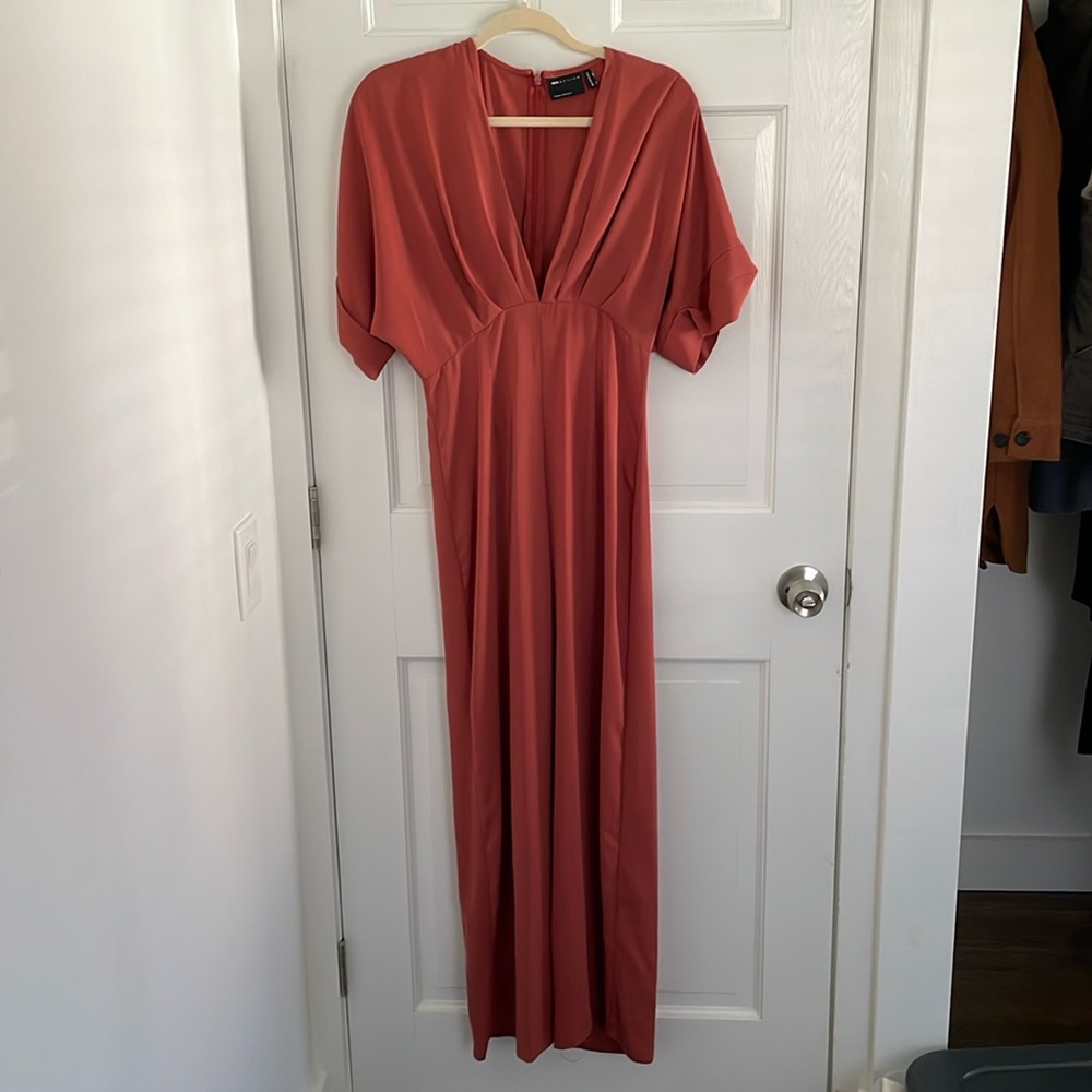 ASOS batwing plunge jumpsuit in rust sz 4